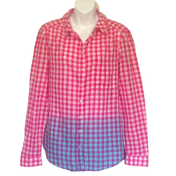 Anthropologie Pilcro Deb Shimmer Gingham Ombre Shirt Size Medium - Picture 4 of 12